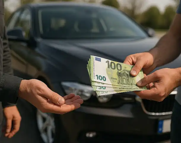Ein Kunde erhält eine Barzahlung beim Autoankauf in Calw, nachdem sein Fahrzeug erfolgreich verkauft wurde.